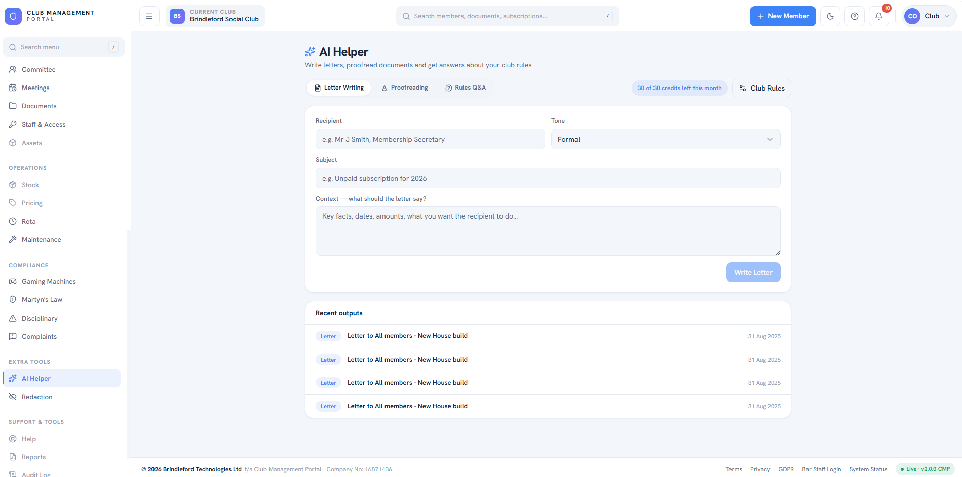AI Helper screen